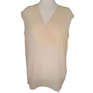 Talbots Semi Sheer Cream 100% Washable Silk Surplice Bust Blouse Size 10